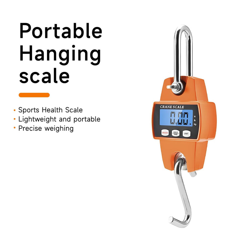 Digital Hanging Scale 660Lb 300Kg for Fishing, Hunting, Travel, Luggage, Farm, Heavy Weight with Accurate Sensor - Digital Crane Scale - Lightweight Case - Hoyer Lift Compatible - Fathers Day Gift Standard Orange