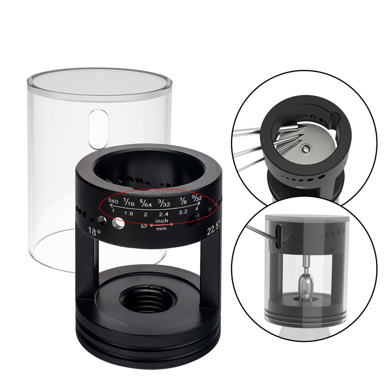 3mirrors Healthy Version ALUMINUM Tungsten Electrode Sharpener Grinder Head,TIG Welding Rotary Tool 24 Holes, 6 size 4 Angles, Dust Housing, 2 CNC Mandrel，5pc Diamond Wheels For Most Rotary tool