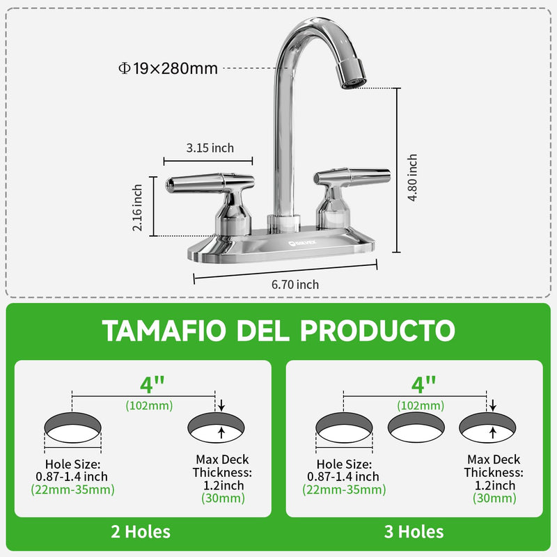 SOLVEX 2 Handle Bathroom Faucet 4 Inch Centerset Bathroom Sink Faucet,3 Hole Bathroom Faucet Chrome,Bathroom Basin Faucet with Deck Mounted Lever Handle,SP-40046 Silver