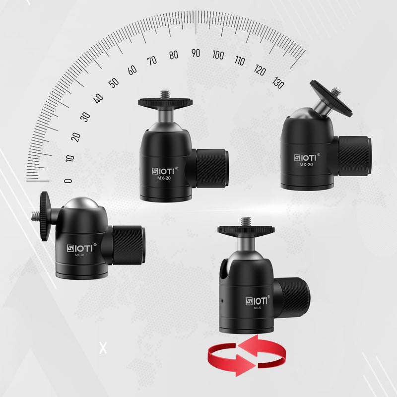 SIOTI Tripod Swivel Mini Ball Head, with a Hot Shoe Mount, Panoramic 360° Vertical Pan 90°, Compatible with Digital Camera/Compact DSLR/Cell Phone/Monopod/Light Stand/Action Camera etc. Mini Ball Head with Hot Shoe