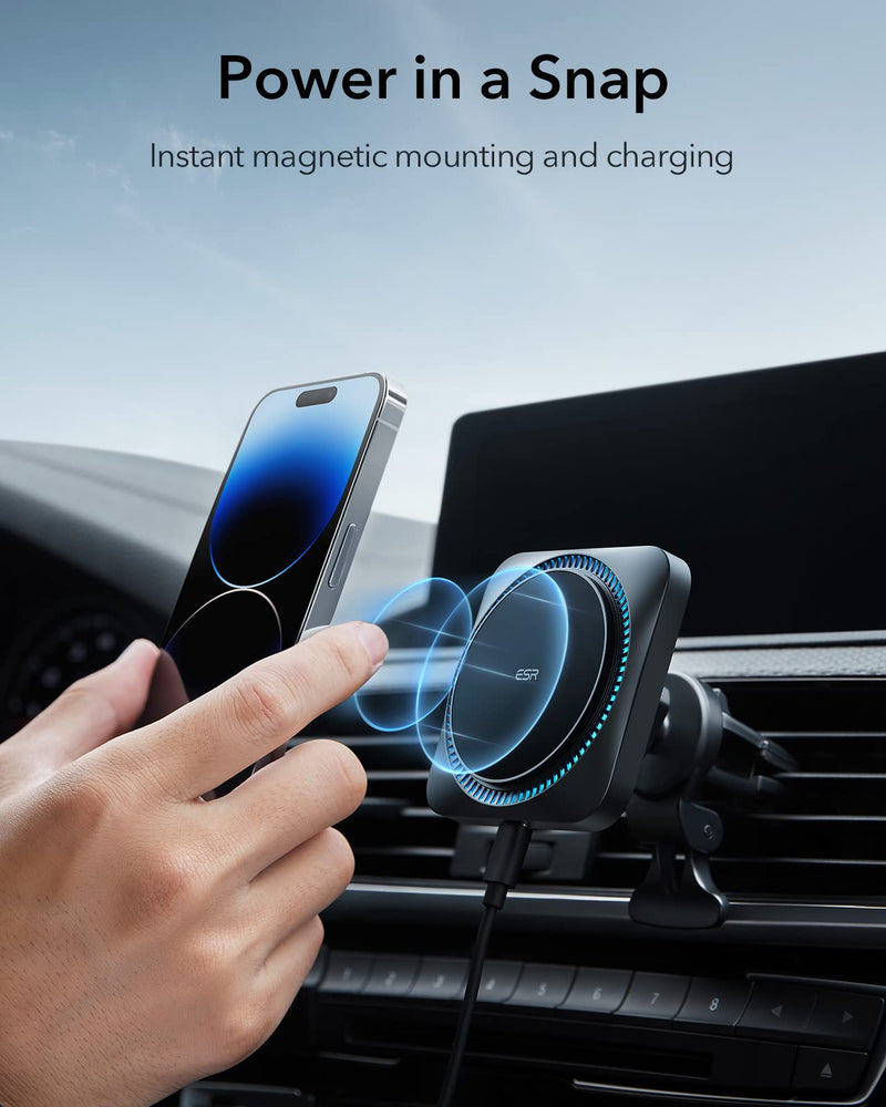ESR for MagSafe Car Mount Charger with CryoBoost, Magnetic Wireless Car Charger, for MagSafe Car Charging, for iPhone 17/16/15/14/13/12, S25, Fast Phone Cooling Charging Set,36W QC 3.0 Adapter Upgraded Car Charger Set