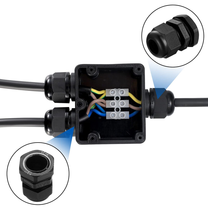 25 piece cable gland set, adjustable cable gland, waterproof, nylon cable glands with locking nuts, black cable connectors - PG7/PG9/PG11/PG13.5/PG16