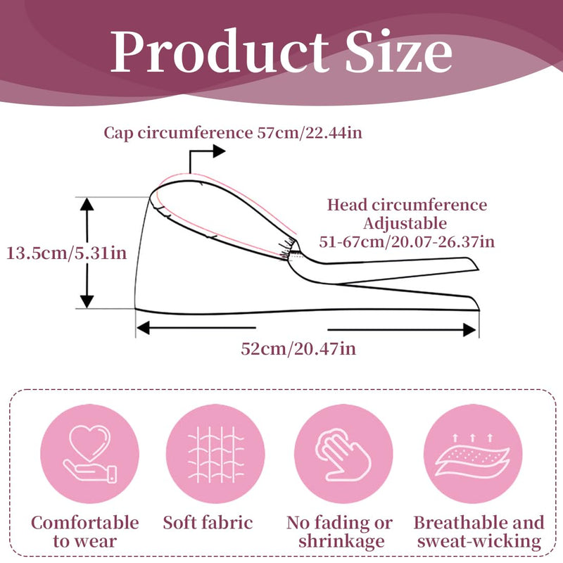Nurse Headwear, 1 Pink Surgical Cap for Women, Adjustable Cotton Pattern Fabric Bonnet, Unisex Dust Hood