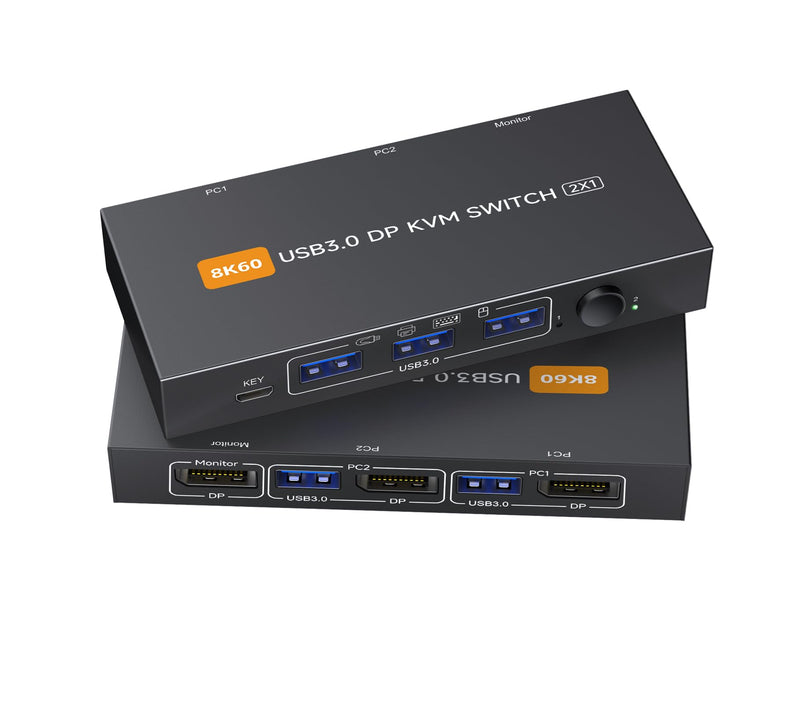 Displayport KVM Switch 1 Monitors 2 Computers 4K@144Hz USB3.0 KVM Switch for 2 Computers Share 1 Monitors and 4 USB Devices Support Extended/Copy Mode with Desktop Controller DP KVM SWITCH 1M 2 PC