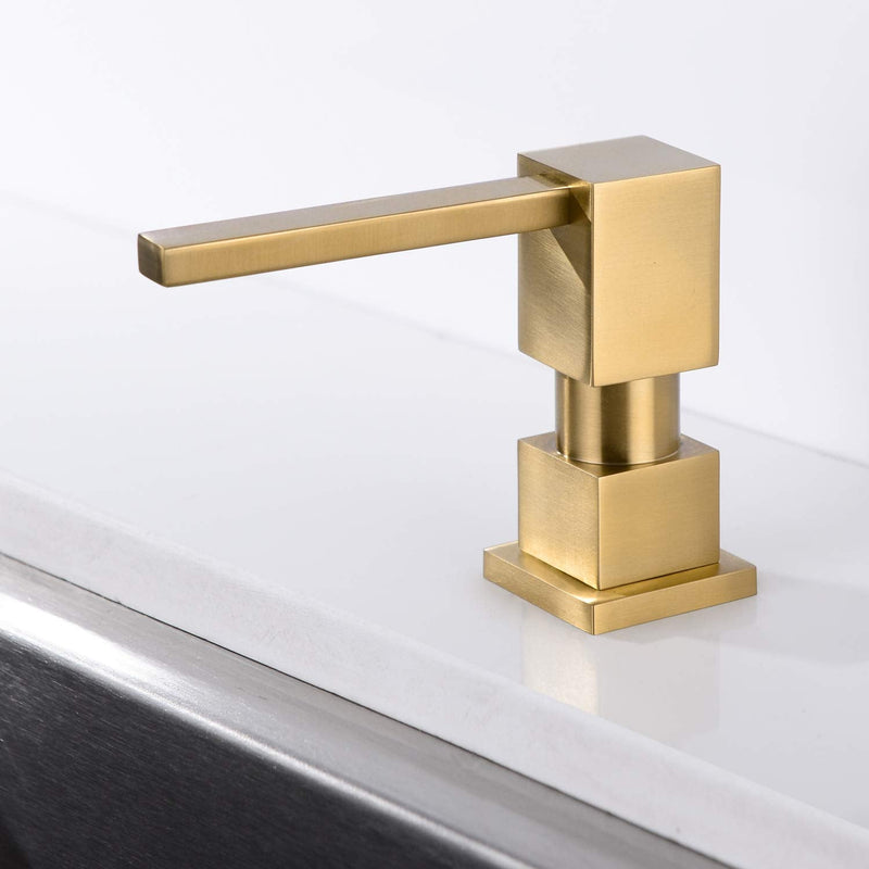Built in Sink Soap Dispenser or Lotion Dispenser for Kitchen Sink, Brushed Gold Brass Pump Head, with 11 Ounce PET Soap Bottle With Bottle