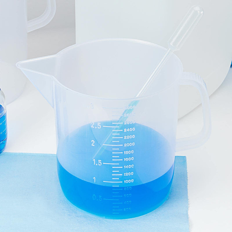 Globe Scientific 601159-1 Polypropylene Short Form Beaker with Handle, Molded Graduations, 3000mL Capacity, Each 1