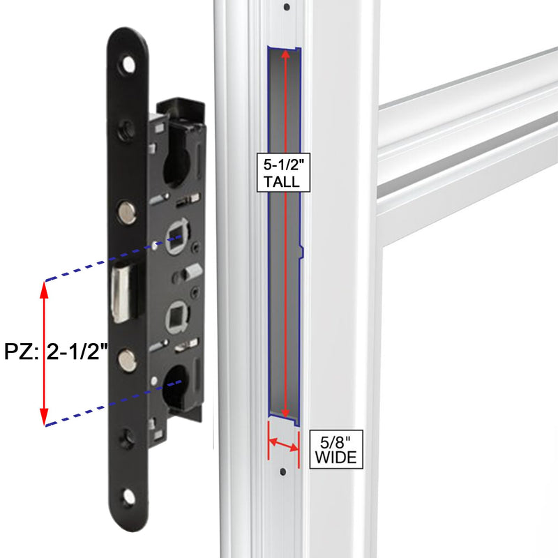 2 Point Bolt Mortise Lock Replacement Fits for Pella Storm Doors ONLY, 2-1/2" Handle PZ, 7/8" Backset, 7-1/4" Faceplate Screw Hole Centers, Bolts Spaced at 2-1/2", Non-Handed, Black