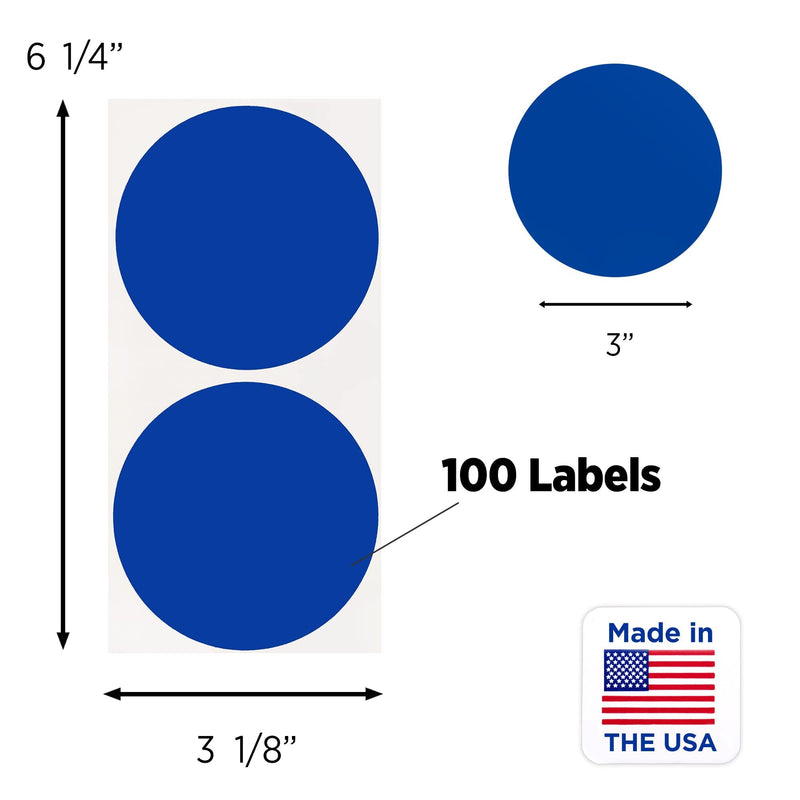 ChromaLabel 3 Inch Round Label Permanent Color Code Dot Stickers, High Visibility for Warehouse Inventory, 100 Labels per Pack, Dark Blue