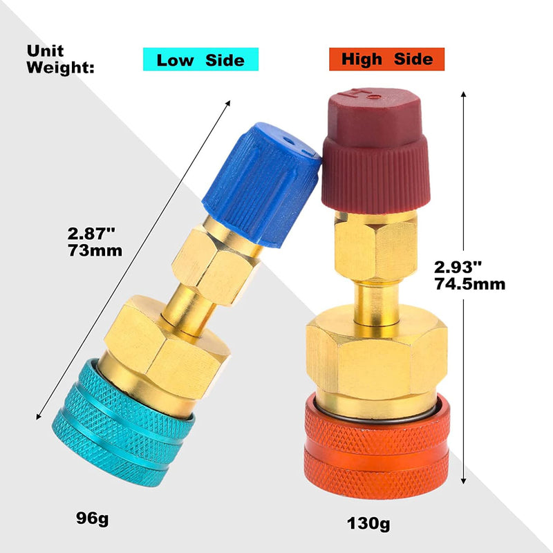 Unifizz 2PCS Quick Coupler Adapter R1234YF High/Low Side Quick Couplers Adapters Kit, AC Hose Fitting Connectors for R1234YF AC Refrigerant Charging R1234YF to R134A Conversion Kit