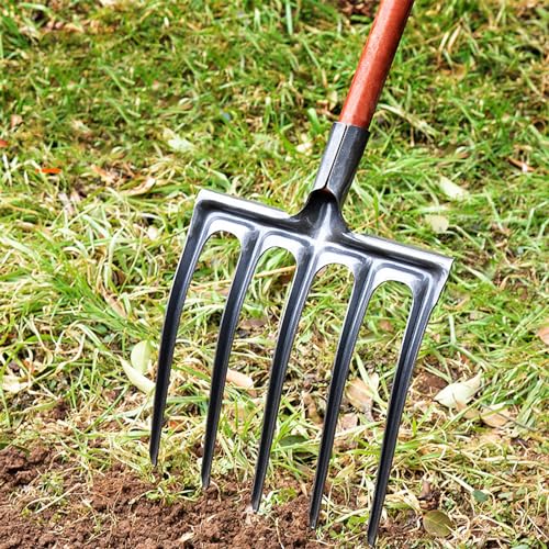 Digging Fork, Garden Digging Spading Fork, High Carbon Steel (5 Tine) 5 Tine
