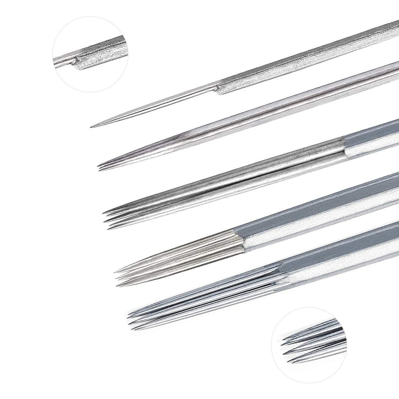 LATTCURE Disposable Sterile Tattoo Needles, 50 Pieces Tattoo Needles Set, Mixed Tattoo Needles, 1RL 3RL 5RL 7RL 9RL, Needles Stick and Stainless Steel Needles Set for Liner and Shader, Tattoo