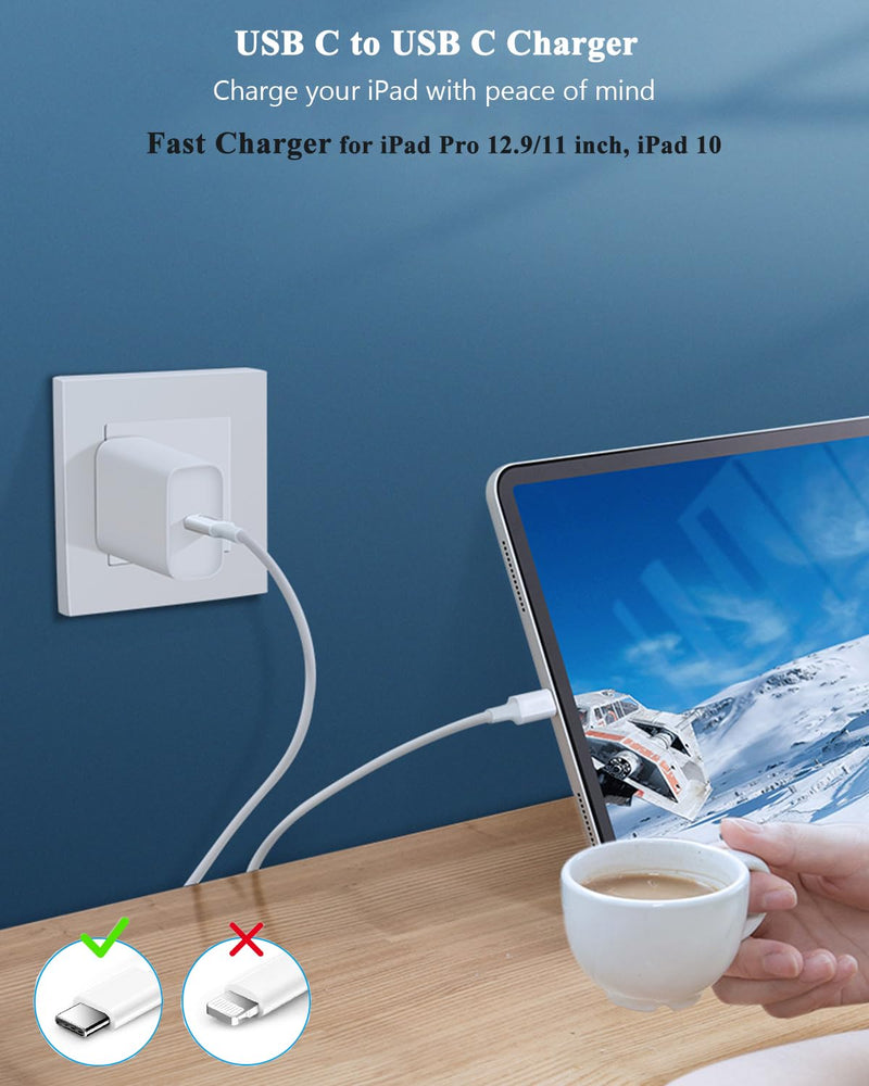 10FT Fast iPad Charger, iPad Pro Charger Cord [2Pack] 10FT USBC to USB C Cable iPad Cord 20W USB C Charger iPad Charging Block for iPad 10,iPad Mini 6,iPad Air 5/4,iPad Pro 12.9/11 inch 2020/2021/2022 White
