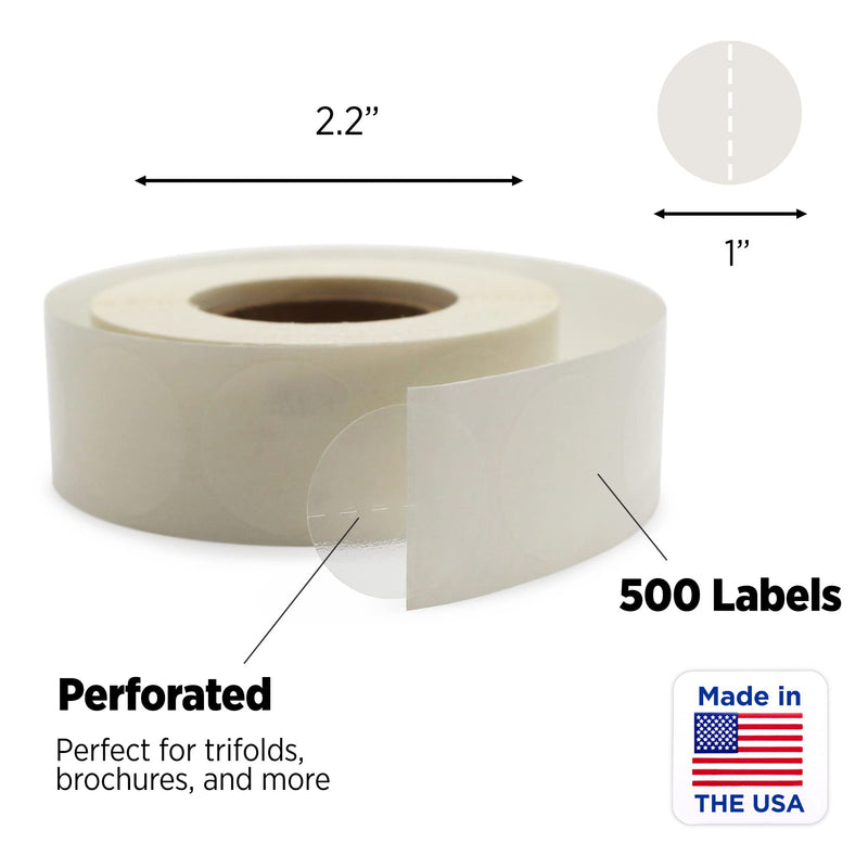 ChromaLabel 1 Inch Round Clear Wafer Seals, 500 per Roll, Perforated (Pack of 2) 1" Diameter (Pack of 2) 500/Roll