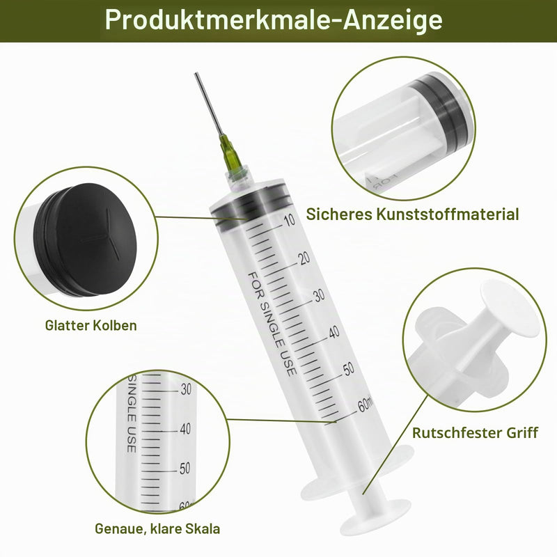 60 ml plastic syringe, 6 syringes with needle, reusable dosing syringe | Syringe with 6 needle caps, syringes for scientific laboratories, measuring liquids industry