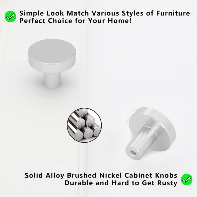 24 Pack Brushed Nickel Cabinet Knobs Dresser Knobs, Solid Kitchen Cabinet Knobs Drawer Knobs, Round Single Hole Knob for Cabinets and Drawers 24 Pack
