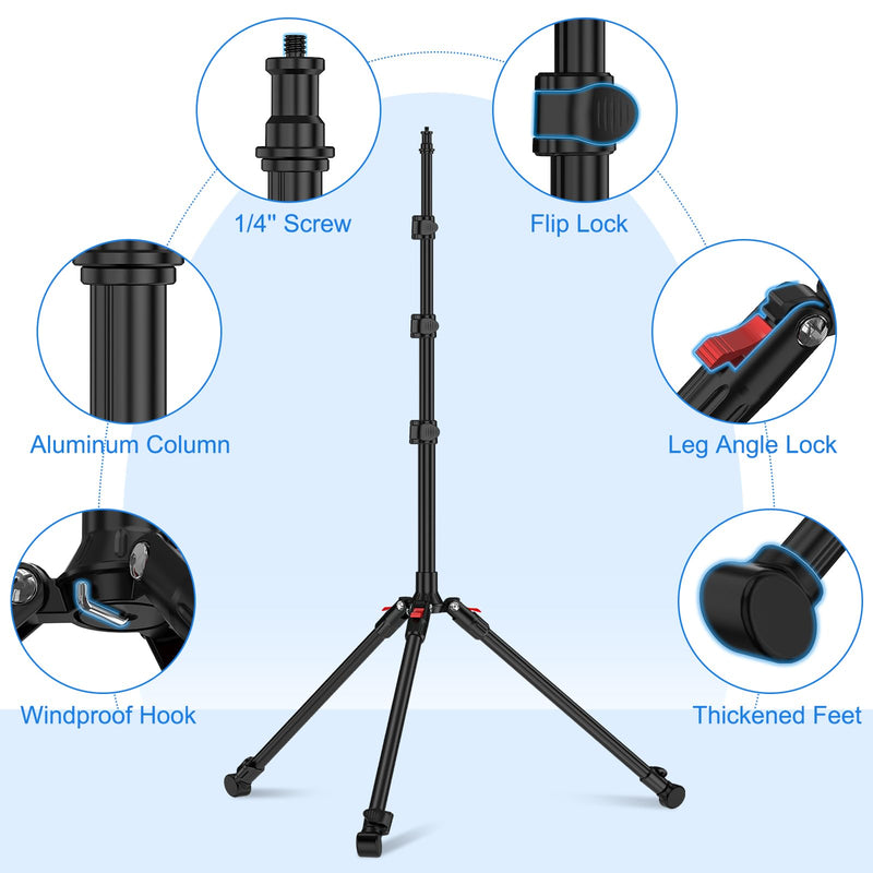 Anautin Extendable Light Stand Photography, 6.6ft/2m Light Tripod Stand for Travel, 13lb/6kg Heavy Duty Studio Lighting Stand for Continue Output Lighting, Flash, Strobe, Webcams, Camera, Softbox