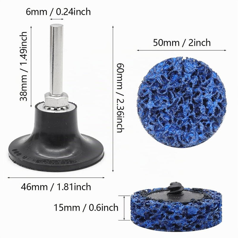 Pack of 12 2 inch CSD Disc Drill 50 mm Cleaning Discs Set with Rods Coarse Sanding Disc Nylon Fabric Disc for Surface Polishing Rust Removal (Blue) Blue