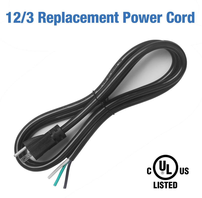 10ft 12 Gauge 3 Prong Power Supply Cord, 110V 115V 120V Pigtail Cable, Heavy Duty Replacement, Male-to-Male for Appliance, NEMA 5-15 Plug US SJT 12AWG (12/3), Black (10ft) 12/3 10ft