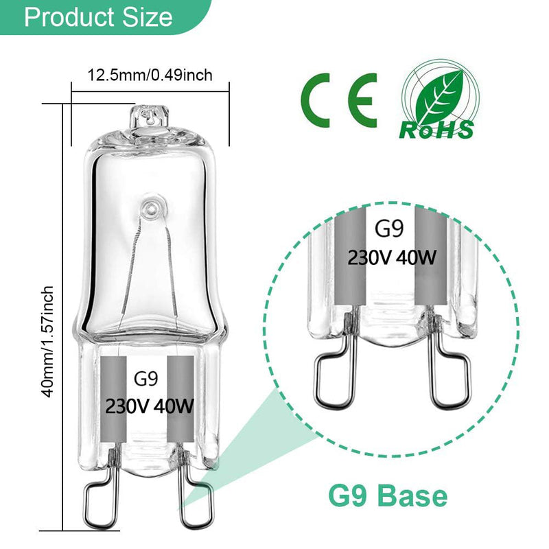 G9 light bulb 10pcs 40W 230V 2900K 480LM Dimmable warm white G9 halogen bulbs G9 capsule light bulb for oven lamp, ceiling light, landscape lighting, wall light, cabinet lighting and more!