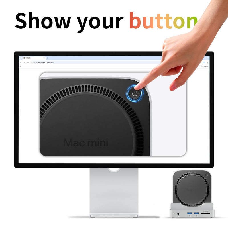 Phixero M4 Mac mini Dock with NVMe SSD Enclosure, 6-in-1 Aluminum Stand hub, 10Gbps USB-A, SD/TF Reader, Space-Saving Design. Single Dock