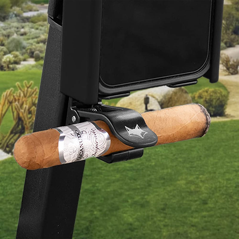 Phone Caddy + Cigar Holder - The best phone and cigar holder for golf - Fits all popular smart phones cigars (Black) Black