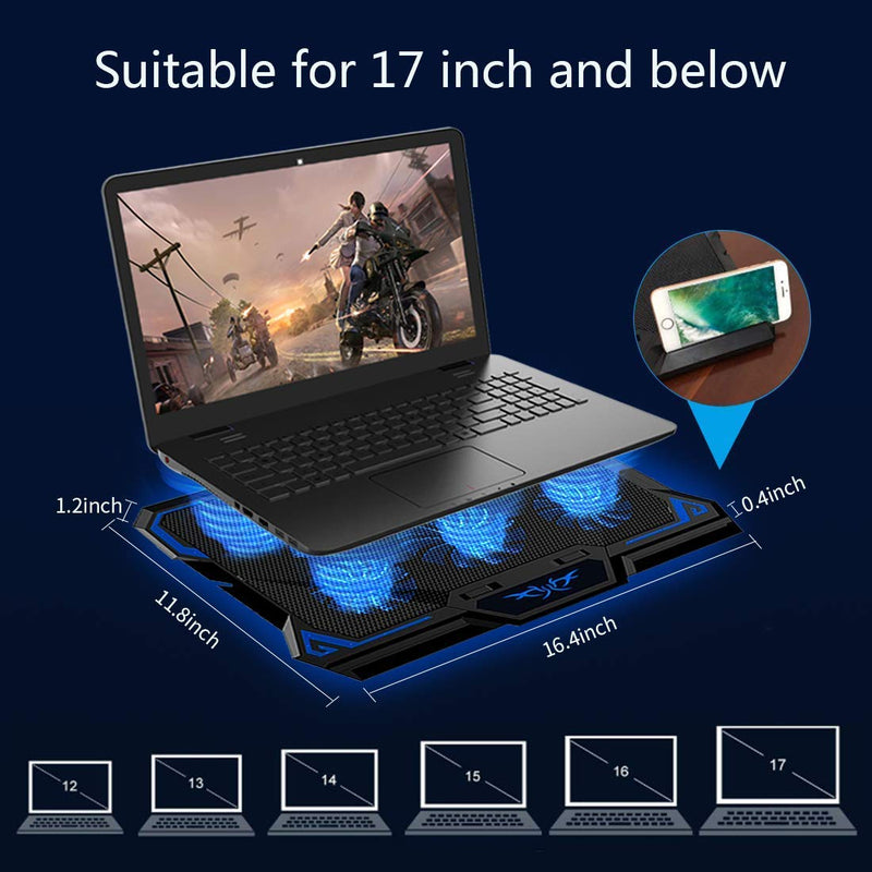 LIANGSTAR Laptop Cooling Pad with 6 Quiet Led Fans for Gaming Working with Phone Holder