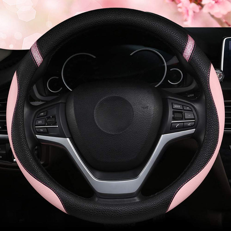 Cxtiy Steering Wheel Cover for Women Leather Universal Steering Wheel Covers for Car 15 inch (Pink) Pink