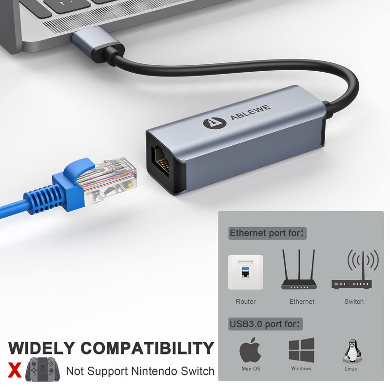 Vilcome USB 3.0 to 100/1000 Gigabit Ethernet LAN Network Adapter, Driver Free RJ45 Internet Adapter Compatible with MacBook Surface Pro Laptop PC