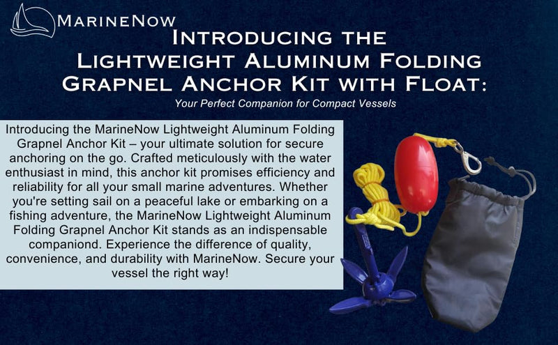 MarineNow Lightweight Aluminum Folding Grapnel Anchor Kit with Float