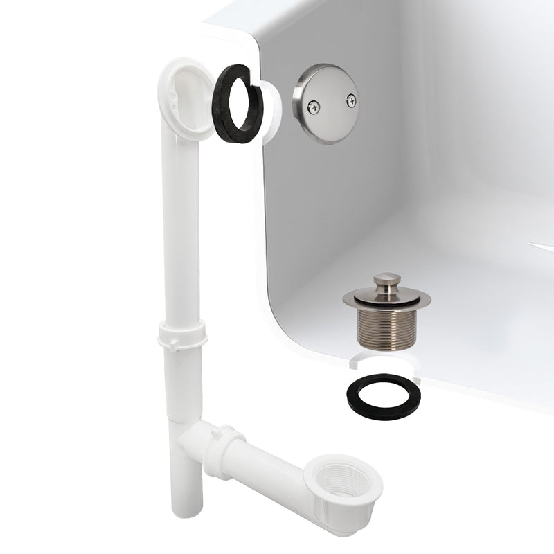 Westbrass 597244-07 White 1-1/2" Tubular Pull & Drain Bath Waste Drain Kit with 2-Hole Overflow Faceplate, Satin Nickel 1 Pack