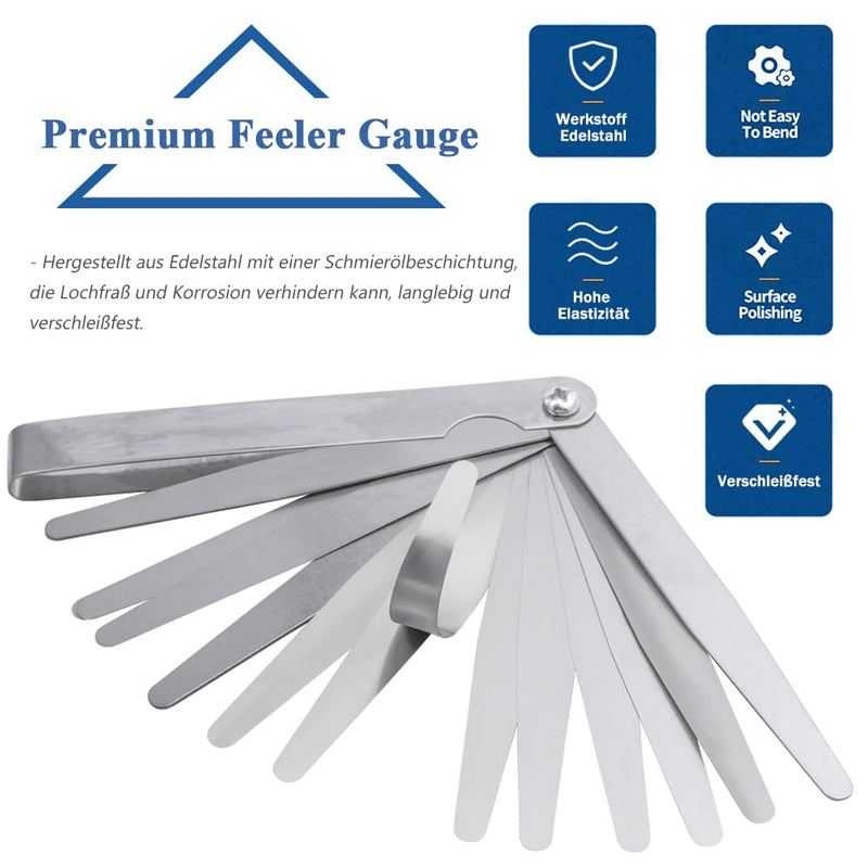 Mesee stainless steel feeler gauge set, 17 blades, high-precision feeler gauge, 0.02-1.00 mm gap width measuring tool, for valve tappets, spark plug gaps, piston rings, brake bands