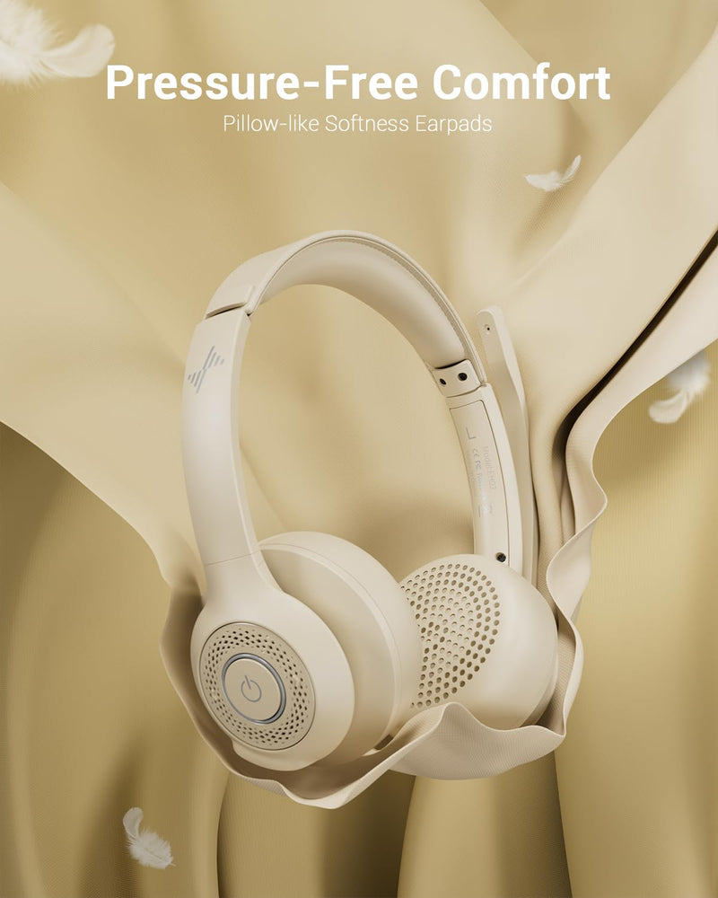 Wireless Headset with AI Noise Cancelling Microphone Bluetooth Headset - Bluetooth V5.2 Headphones with USB Dongle & Mic Mute for Computer/Laptop/PC/iPhone/Android/Cell Phones/Zoom-Apricot Apricot