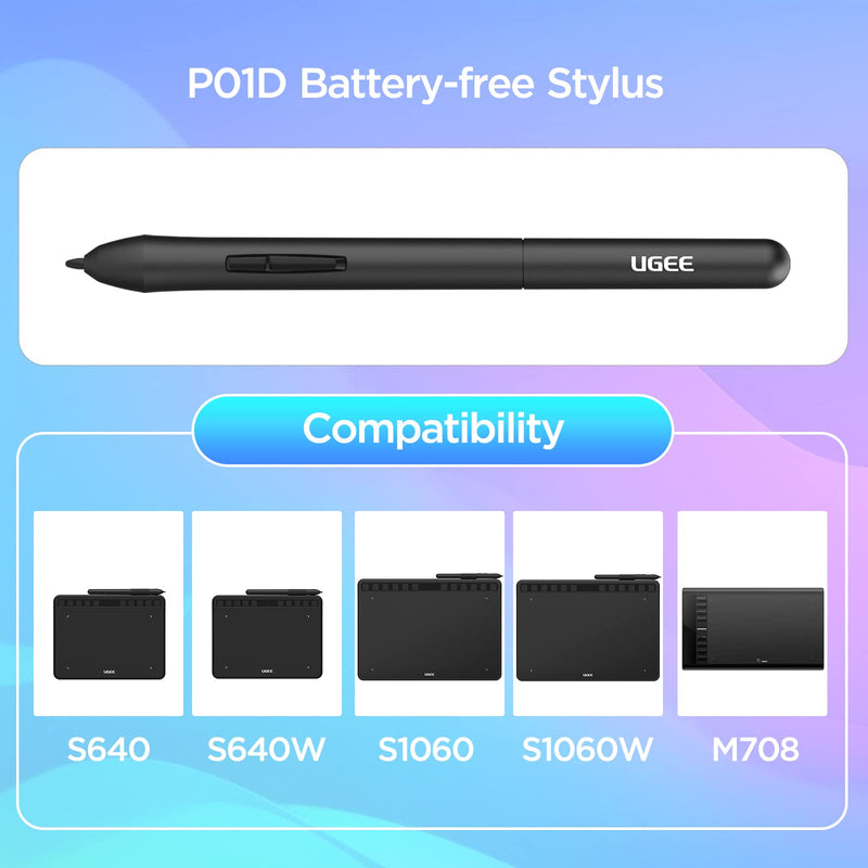 UGEE P01D Stylus for M708 V3/S640/S640W/S1060/S1060W Drawing Tablet, Battery Free Pen