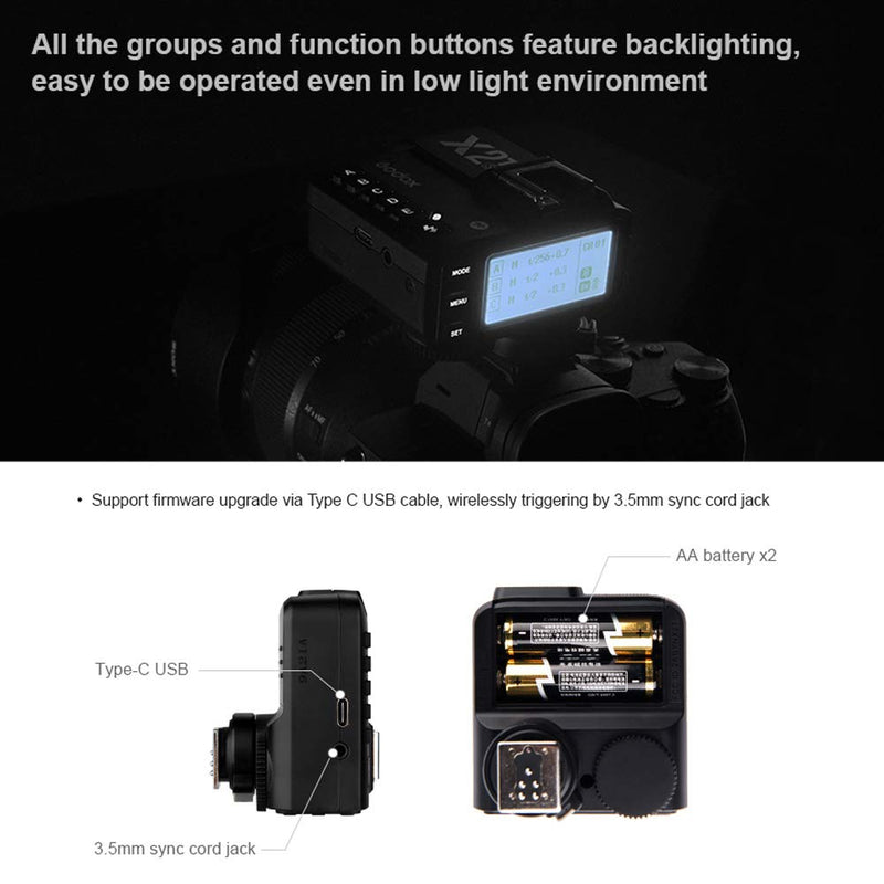 Godox X2T-S TTL Wireless Flash Trigger with Bluetooth Connection for Sony, 2.4G HSS 1/8000s,5 Separate Group Buttons &Quick Lock Hot-Shoe & LCD Display