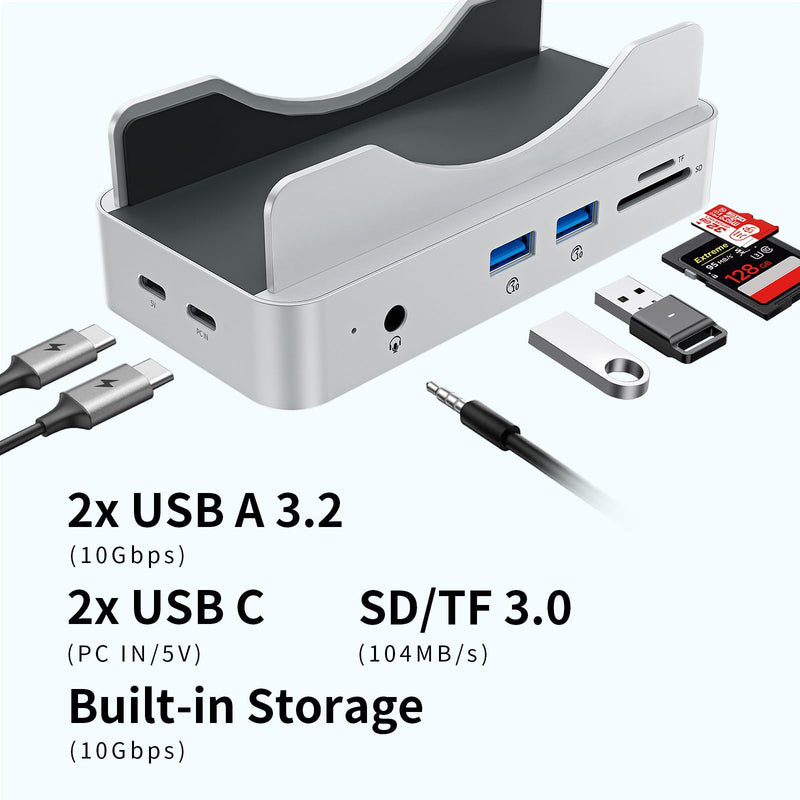 Phixero M4 Mac mini Dock with NVMe SSD Enclosure, 6-in-1 Aluminum Stand hub, 10Gbps USB-A, SD/TF Reader, Space-Saving Design. Single Dock