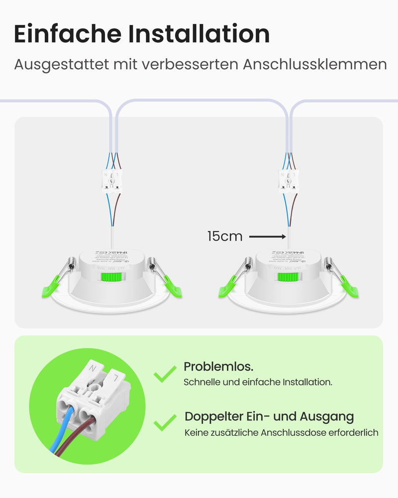 Alusso 3CCT LED Recessed Spotlight, 230 V, Dimmable, 7 W, IP44, Hole Size 67-75 mm, Set of 6 | Spotlights Ceiling Light 3000 K 4000 K 6500 K Selectable Ceiling Spotlights Recessed Lights for Bathroom Kitchen Round White 7w Round White, Hole Size 67-75 Mm