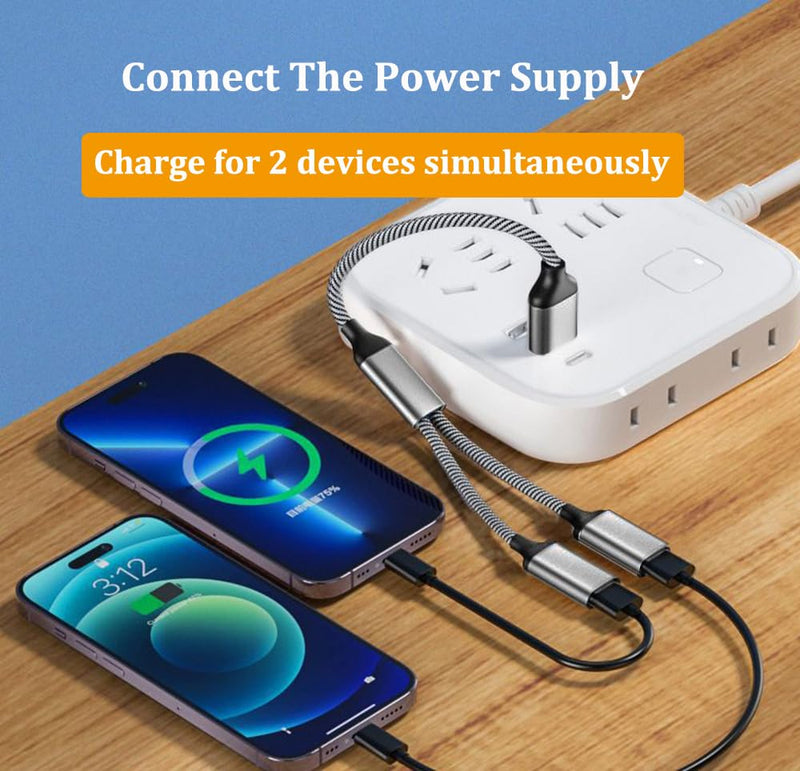 USB Splitter, USB 2.0 Male to Dual Female Cable Splitter, Multiple Hub, Data & Charger Power, with USB C Adapter, Compatible with iPhone 16/15, iPad, MacBook Pro/Air, Samsung Galaxy