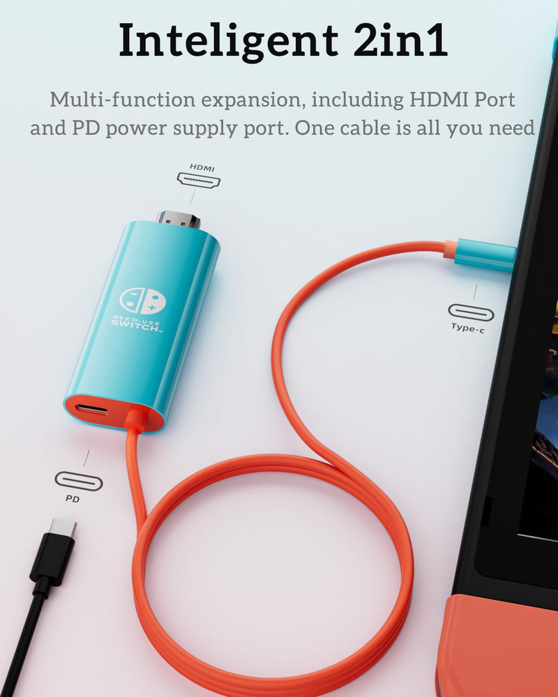 TV Dock HDMI Cable for Switch 2, USB-C to HDMI 2.0 Docking Station Replacement for Nintend0 Switch 2/Switch/OLED, Portable 4K 60Hz Travel Adapter Cord with 100W PD Charging While Playing