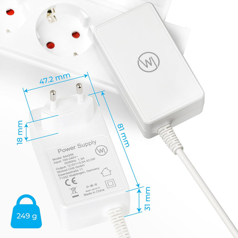 Wicked Chili 12 V / 3500 mA / 300 cm Power Supply Suitable for AVM Fritz!Box 5690 | Pro, 7690, 5590 Fiber, 7530 AX, 7590 AX, 7590, Repeater 6000 3000AX, Router Charging Cable (Cable Extra Long, 3.0 m, White)