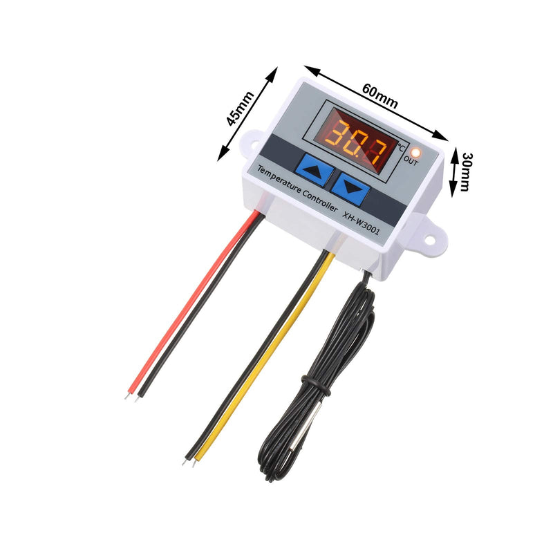 XH-W3001 Digital LED Temperature Controller Module Digital Thermostat Switch with Waterproof Probe Programmable Heating Cooling Electronic Thermostat Range from -50℃ to 110℃ (12V 10A 120W) (4 Pieces) 4