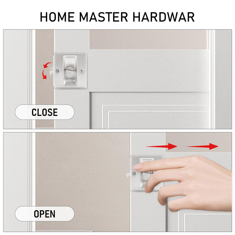 HOME MASTER HARDWARE Privacy Pocket Door Lock Hardware with Pull Replace Old Sliding Door Locks/Solid Brass Pocket Door Privacy Lock 2-3/4”x2-1/2”, for 1-3/8” Thickness Door, Brushed Nickel -2 Pack 2-3/4”x2-1/2” Brushed Nickel--2PACK