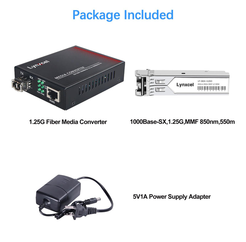 Gigabit Ethernet Media Converter, Multimode Dual LC Fiber SFP to RJ45 Converter, for 10/100/1000Base-TX to 1000Base-SX with a SFP Transceiver, MMF 850nm, up to 550m Gigabit Multi Mode LC