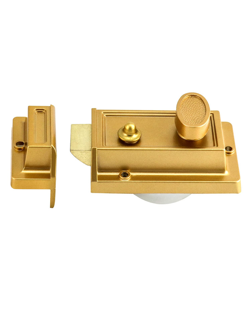 QWORK Night Latch Deadbolt Rim Lock with Key, 2Pack Gold Finish Antique Style Lock with Front Door Key