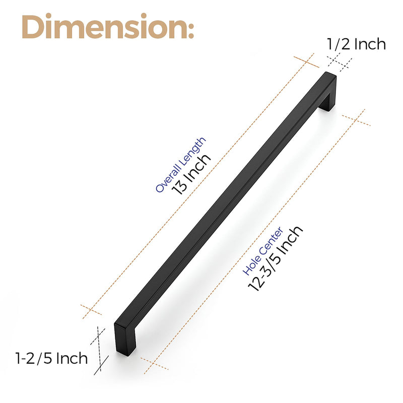 Ravinte 5 Pack 12-3/5 Inch Kitchen Square Cabinet Handles Matte Black Pulls Black Drawer Pulls Kitchen Cabinet Hardware for Cupboard Drawer Handles