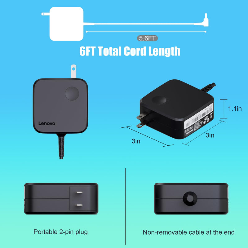 65W 45W Charger for Lenovo V14 V15 V17 G2 G3 G4 IdeaPad 3 5 110 110s 310 320 330 330s S340 Flex 4 5 6 Flex 5-1570 4-1470 Yoga 710 720 510 520 530 ADLX65CLGC2A Round Tip Laptop Adapter