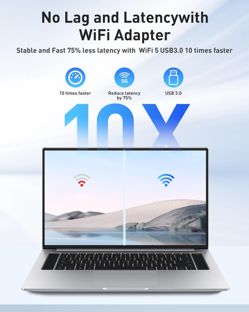 AXOYOXA AC1300 USB WiFi Adapter for Desktop PC & Laptop | Dual Band 2.4G/5G USB 3.0 Wireless Network Dongle with High-Gain Antenna |Win 11/10/7|Fast Gaming & Streaming| Plug-and-Play (Black)