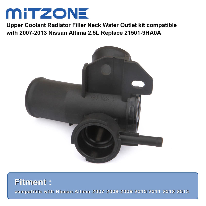 MITZONE Upper Coolant Radiator Filler Neck Water Outlet kit compatible with 2007-2013 Nissan Altima 2.5L Replace 21501-9HA0A