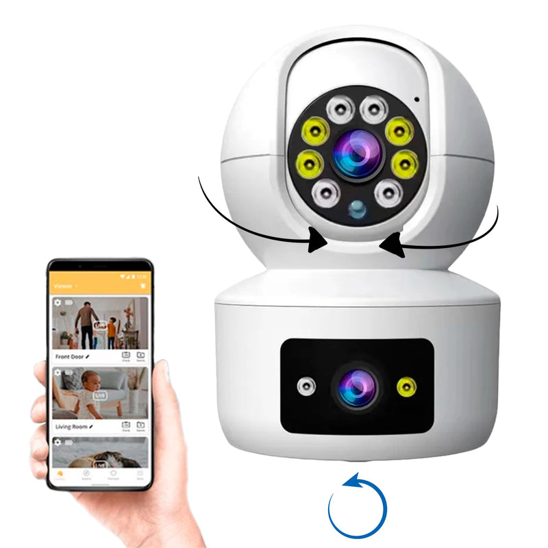Dual Lens Security Camera - 2 Room Security Cameras WiFi - WiFi Camera Two Way - Wireless Security Cameras with Monitor - Smart Camera Lens - Video Cameras - Pet Cameras for Home - Indoor Camera WiFi