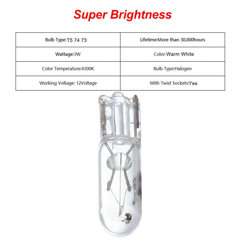 cciyu T5 17 86 206 White Halogen Light Bulb Instrument Cluster Gauge Dash Lamp 12V With Twist Lock Sockets ((Total of 40 Pcs))