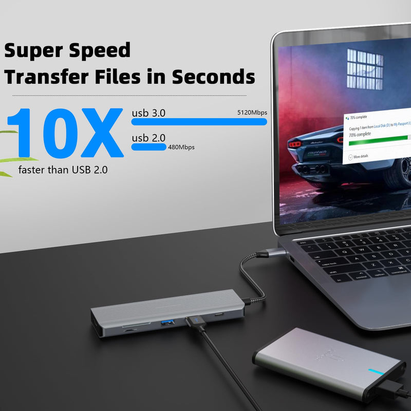USB C Hub, TOTU 9-in-1 USB C Adapter with 4K HDMI, 100W PD Charging, SD/TF Card Reader, USB 3.0/2.0 Portsfor USB C Laptops and Other Type C Devices